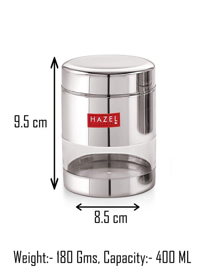 HAZEL Stainless Steel Masala Container | 400 ml Capacity Transparent Masala Boxes for Kitchen | See Through Air Tight Container with Silver Color Box with Glossy Finish, Set of 6 - Image 2